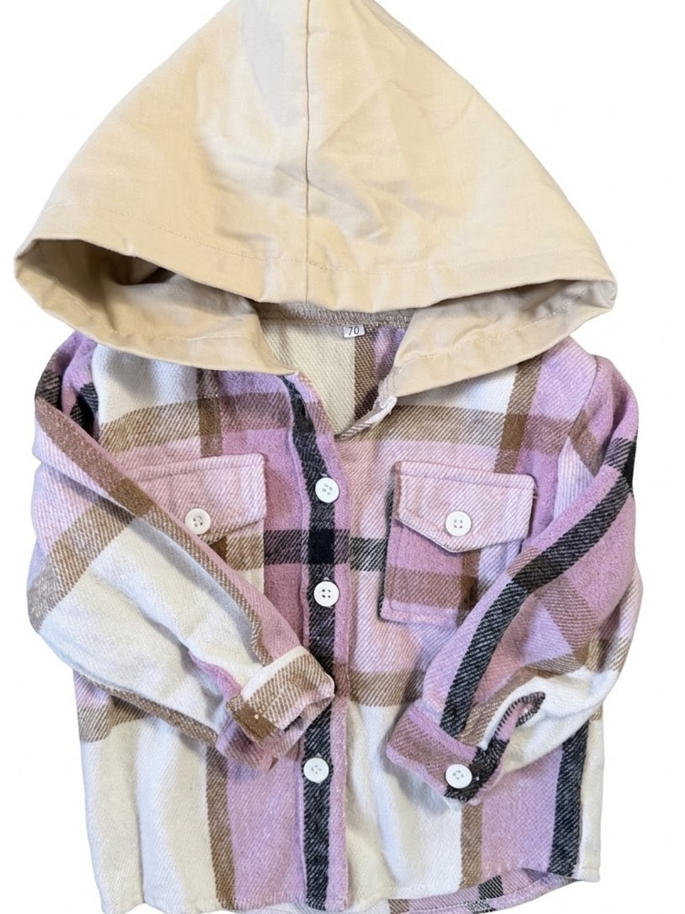 Baby Girl Hooded Plaid Button-Up Shirt Jacket
